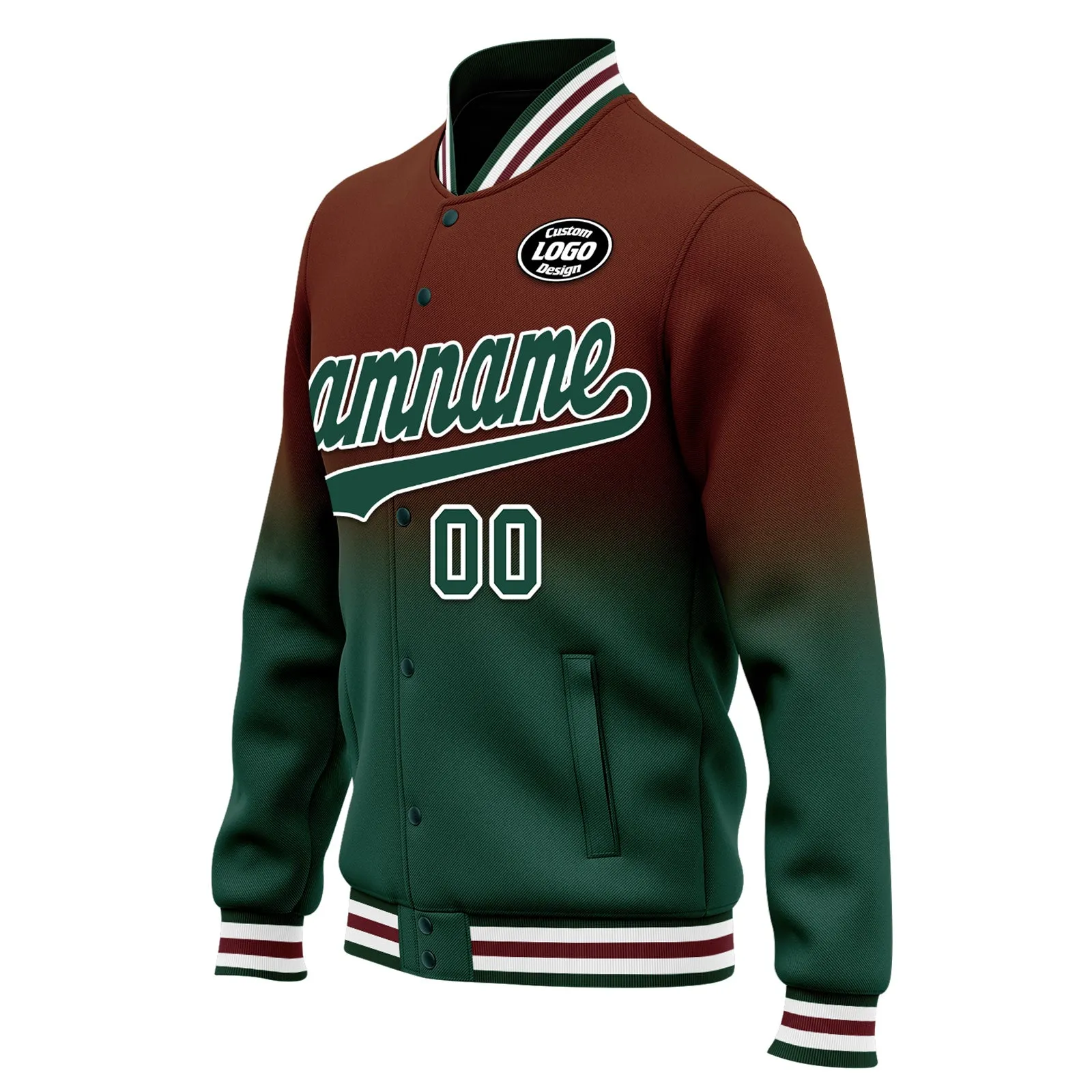 Custom Brown Green Fade Fashion Jacket Bomber Full-Snap Varsity Letterman Personalized Jacket FZ005-D020229-19