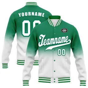 Custom Green White Fade Fashion Jacket Bomber Full-Snap Varsity Letterman Personalized Jacket FZ005-D020229-10