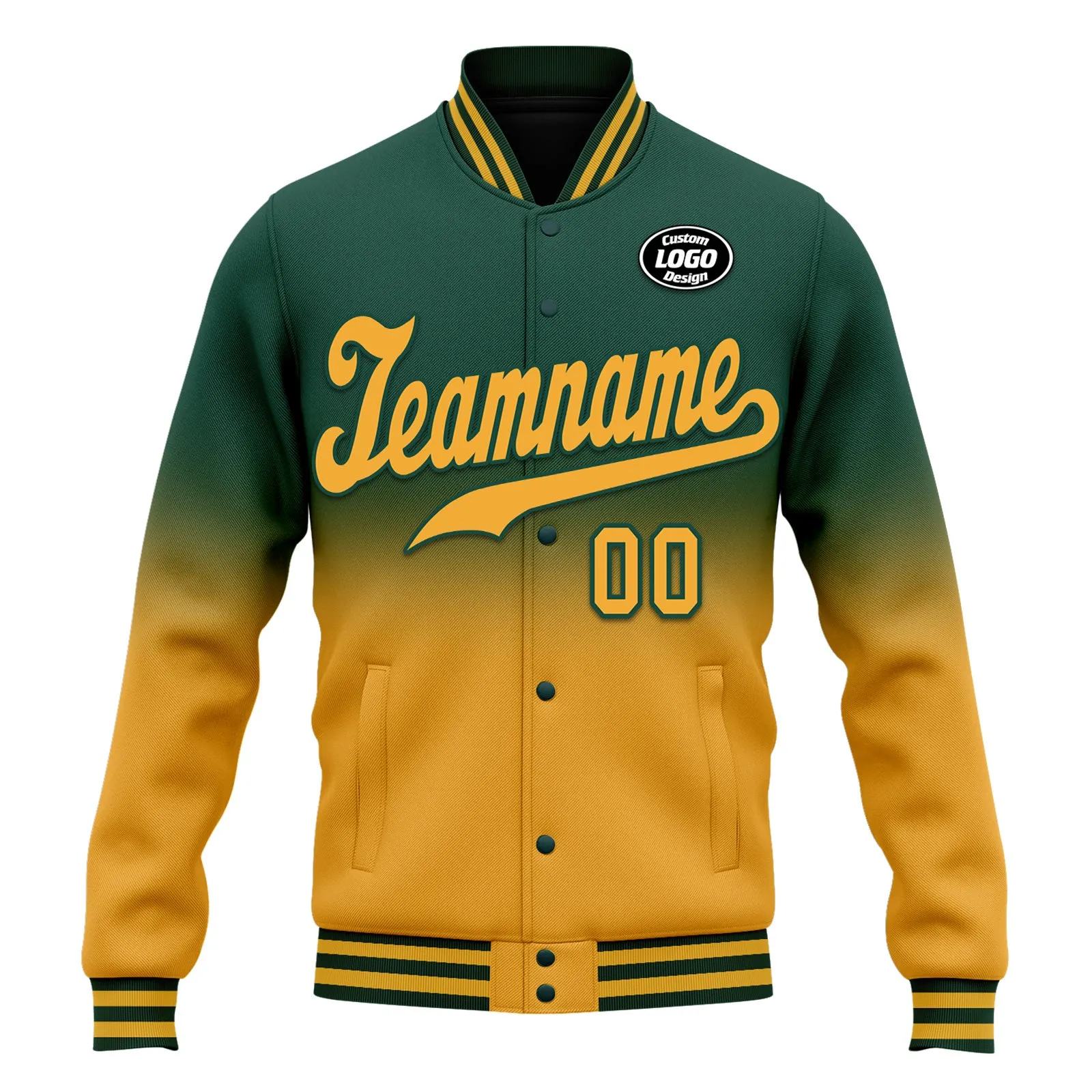 Custom Green Yellow Fade Fashion Jacket Bomber Full-Snap Varsity Letterman Personalized Jacket FZ005-D020229-5