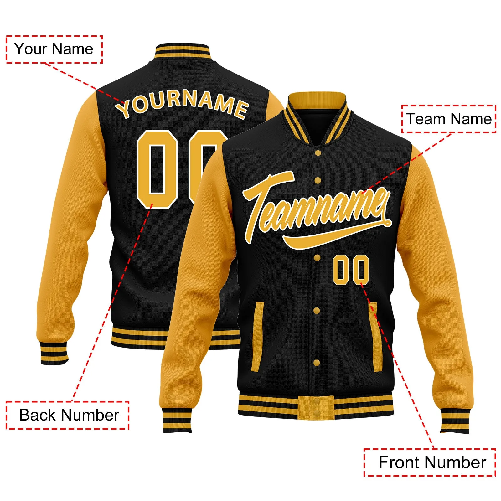 Custom Raglan Sleeves Jacket Bomber Full-Snap Varsity Letterman Personalized Jacket FZ005-D025002-3