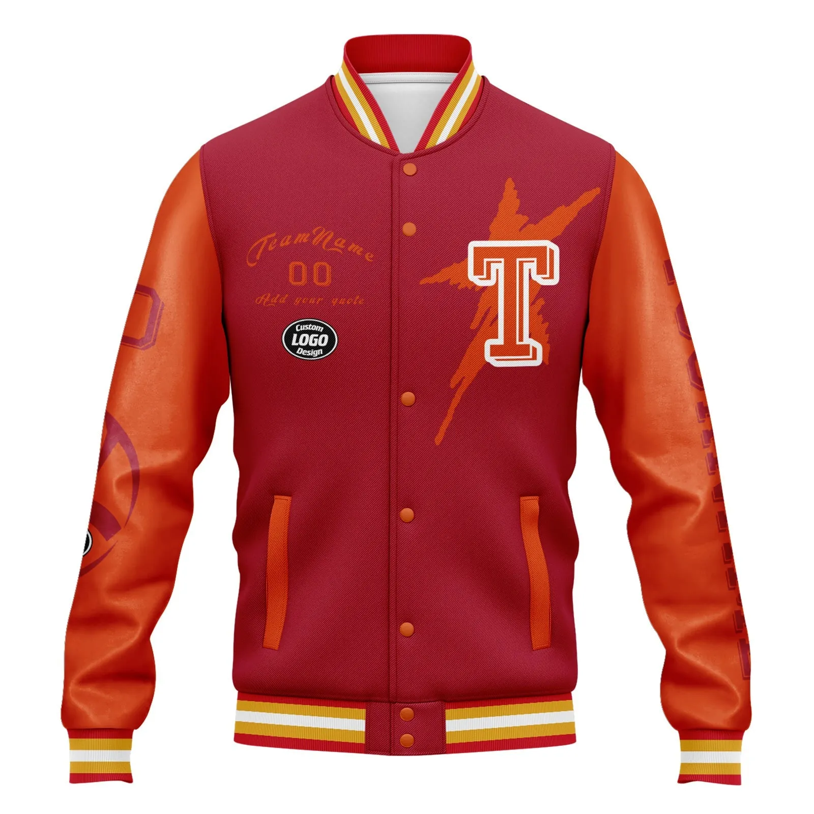 Custom Red Orange Tampa Bay Jacket Bomber Full-Snap Varsity Letterman Personalized Jacket FZ005SX-D020290-29