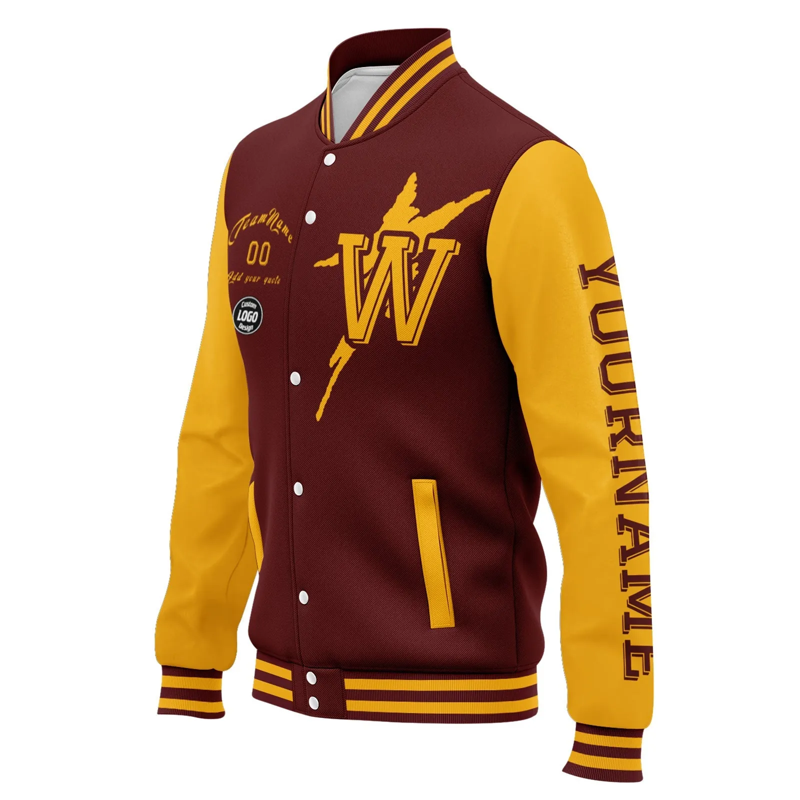 Custom Red Yellow Washington Jacket Bomber Full-Snap Varsity Letterman Personalized Jacket FZ005SX-D020290-31