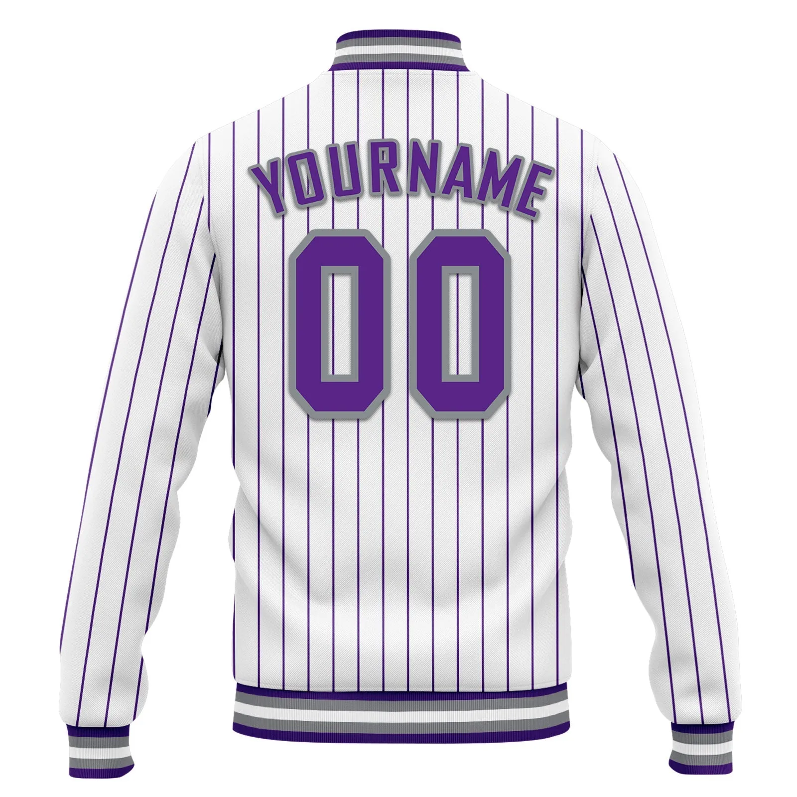 Custom White Purple Stripe Fashion Jacket Bomber Full-Snap Varsity Letterman Personalized Jacket FZ005-D020219-15