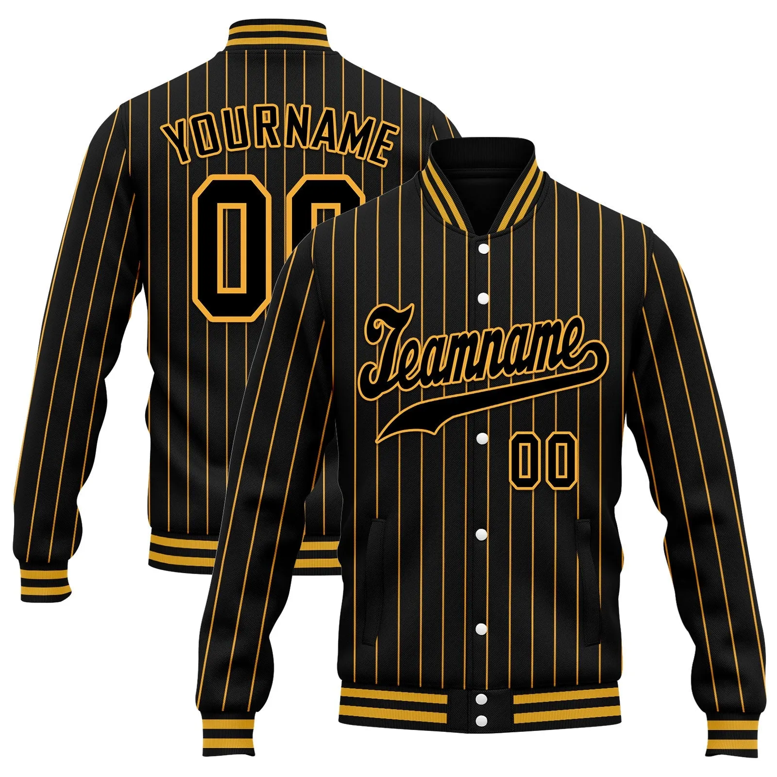 Custom White Yellow Stripe Fashion Jacket Bomber Full-Snap Varsity Letterman Personalized Jacket FZ005-D020219-10