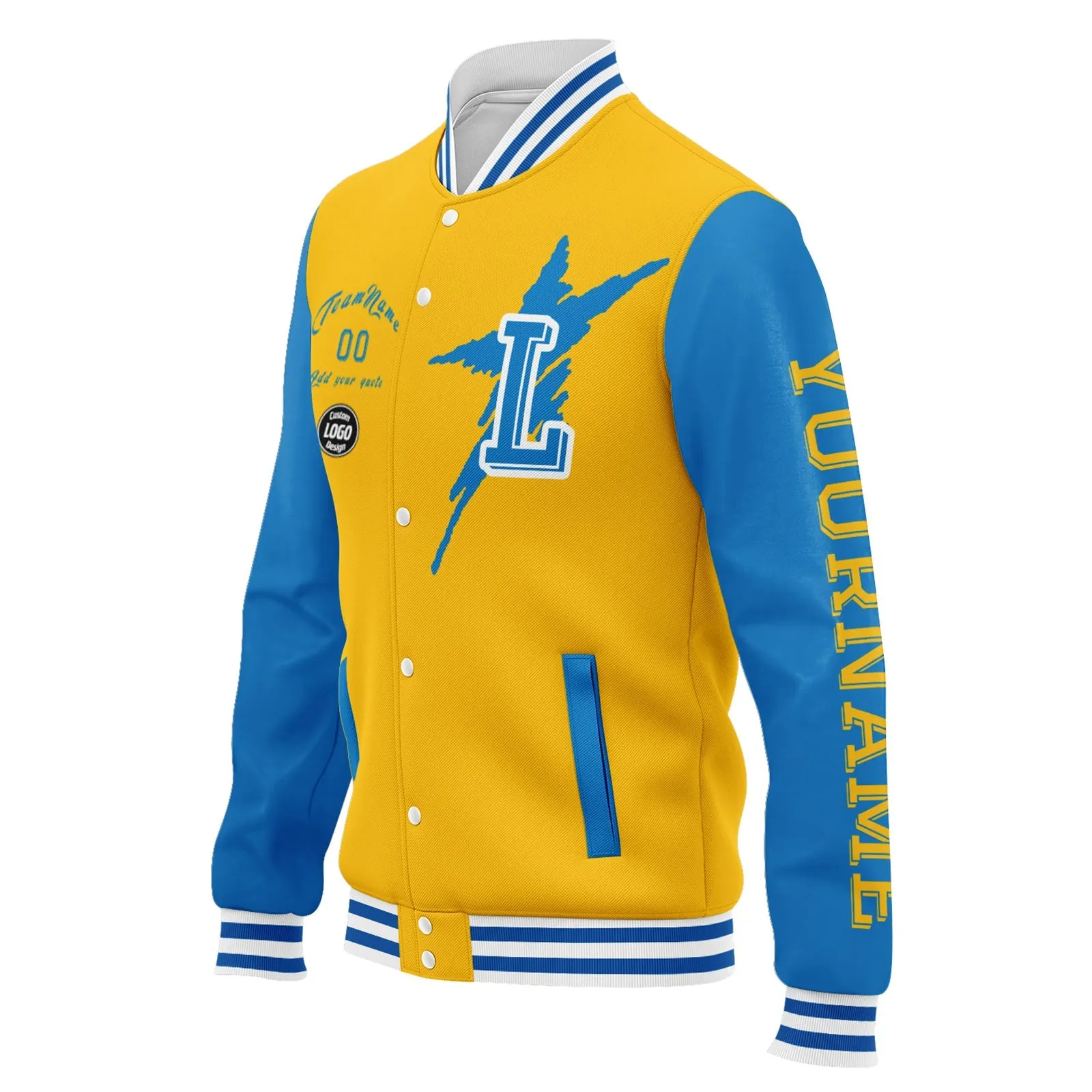 Custom Yellow Blue Los Angeles Jacket Bomber Full-Snap Varsity Letterman Personalized Jacket FZ005SX-D020290-22