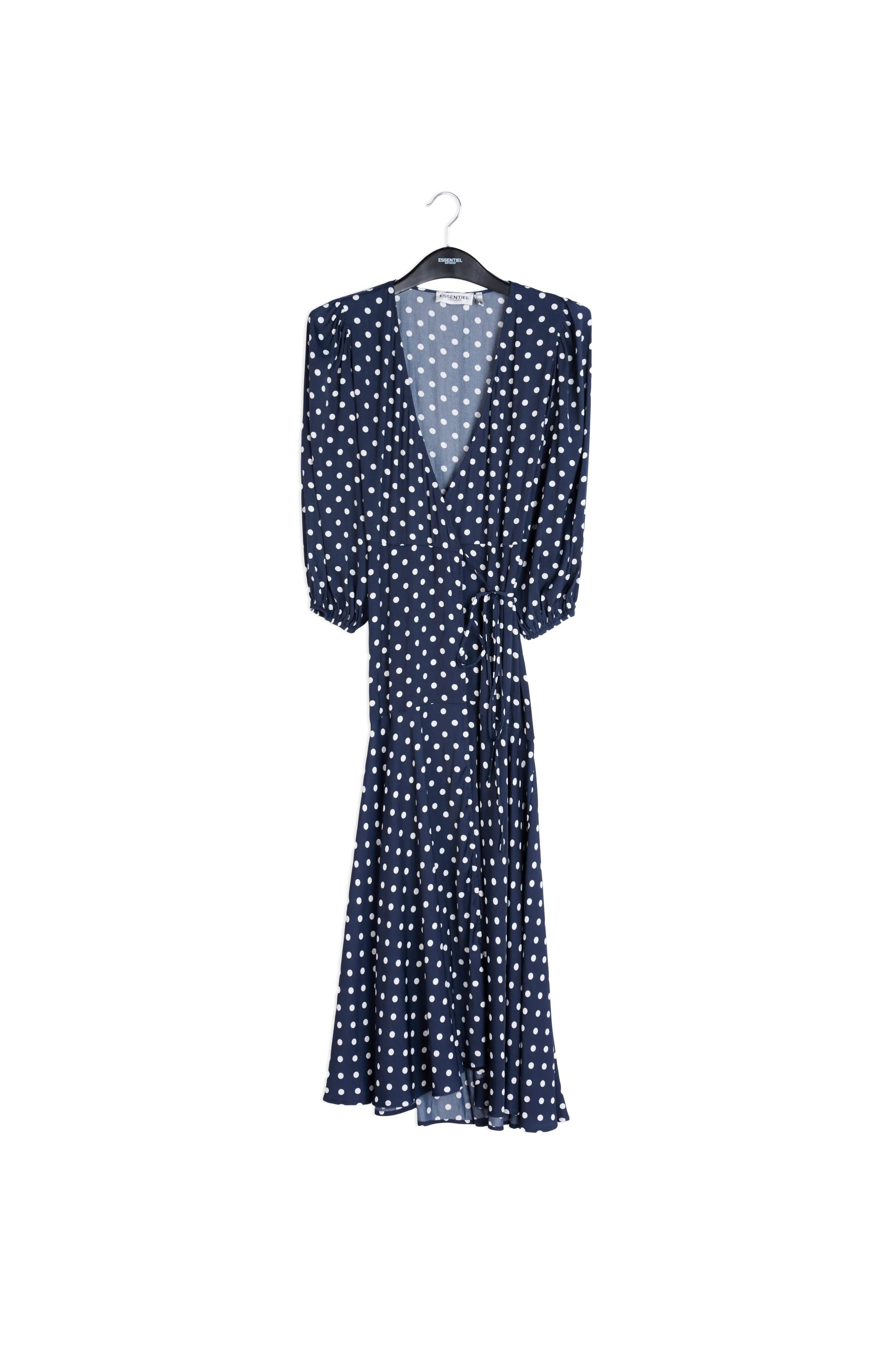 Dark blue polka dot wrap maxi dress