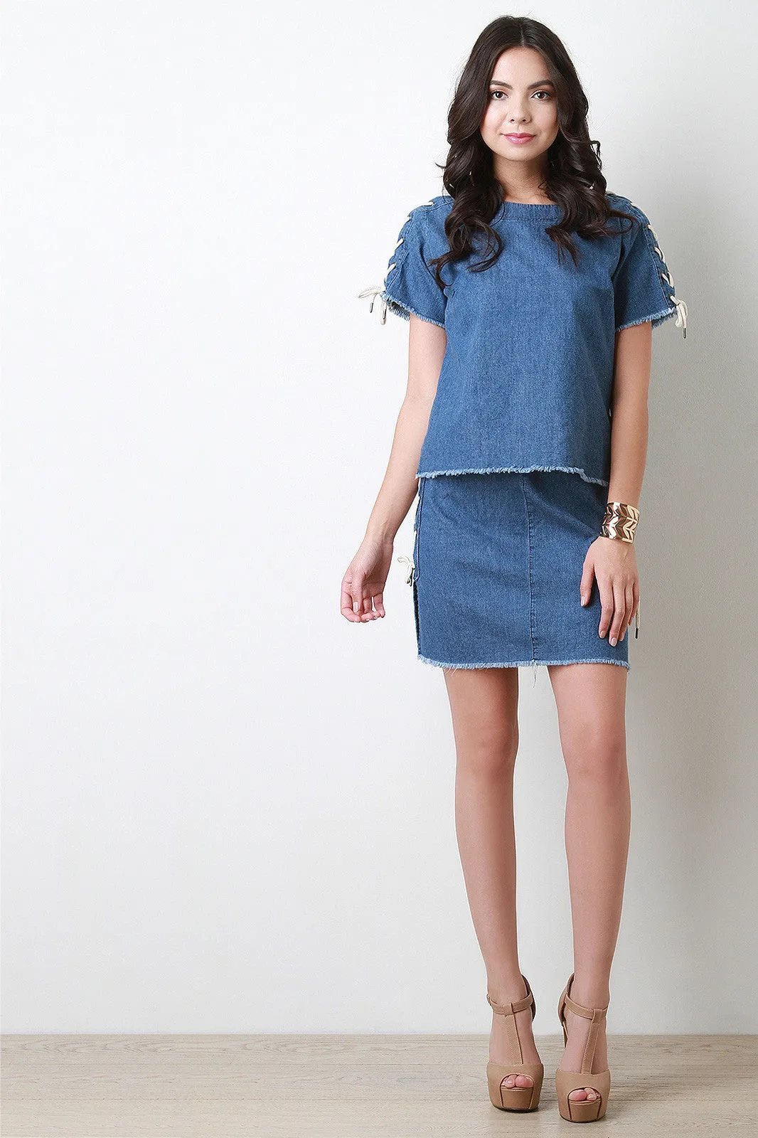 Denim Lace-Up Side Skirt