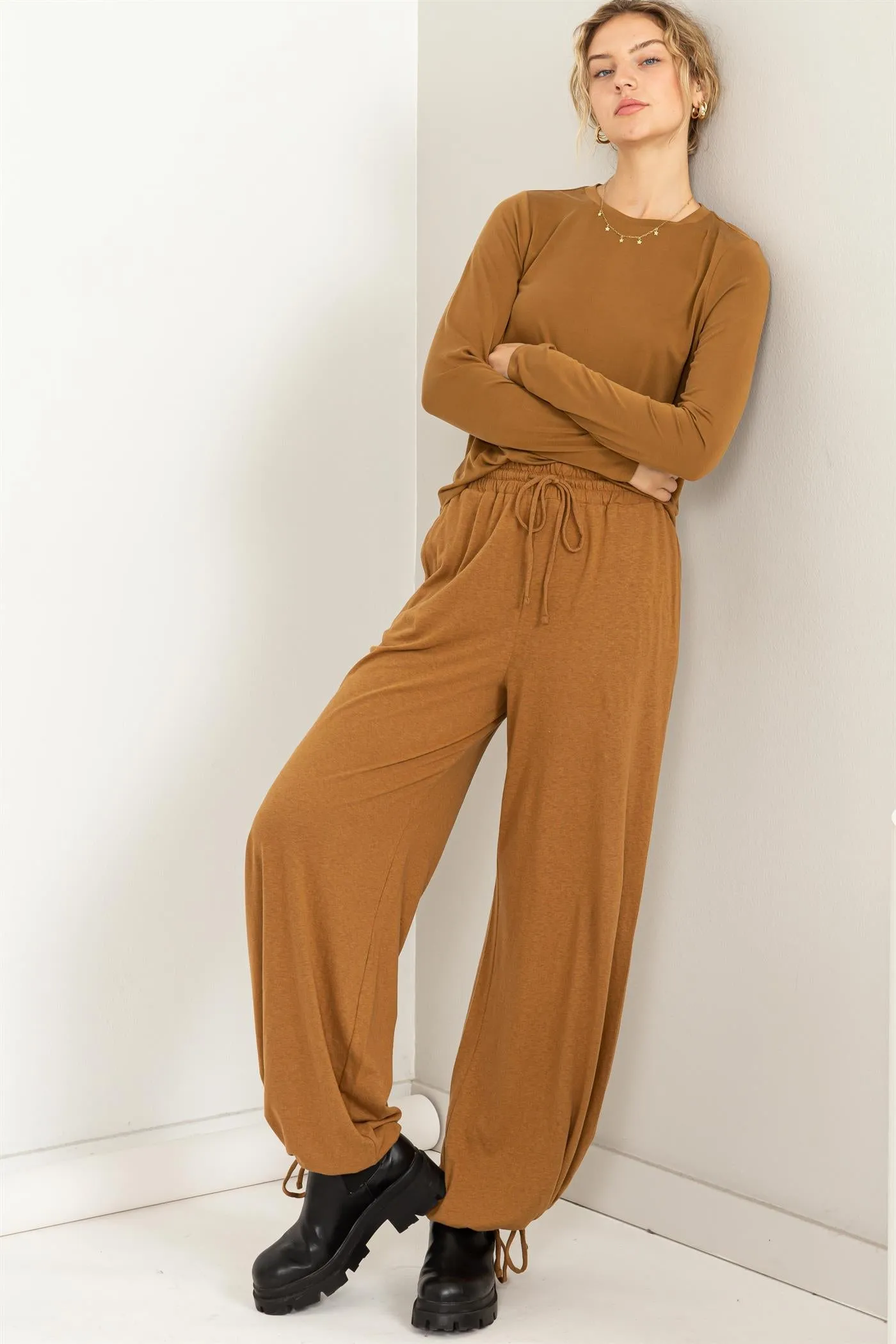 DZ23G029-HIGHT WAIST DRAWSTRING WIDE LEG PANTS