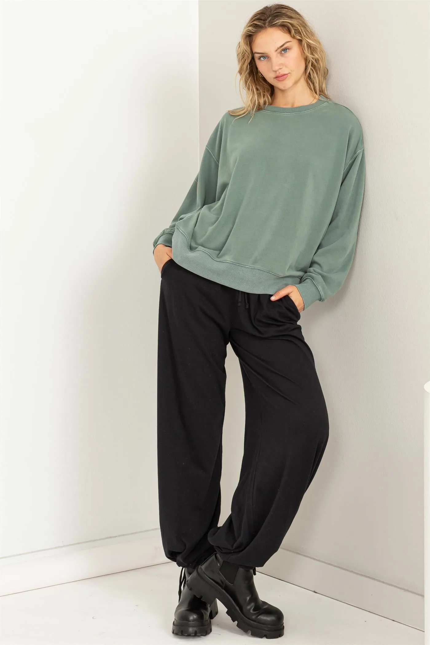 DZ23G029-HIGHT WAIST DRAWSTRING WIDE LEG PANTS