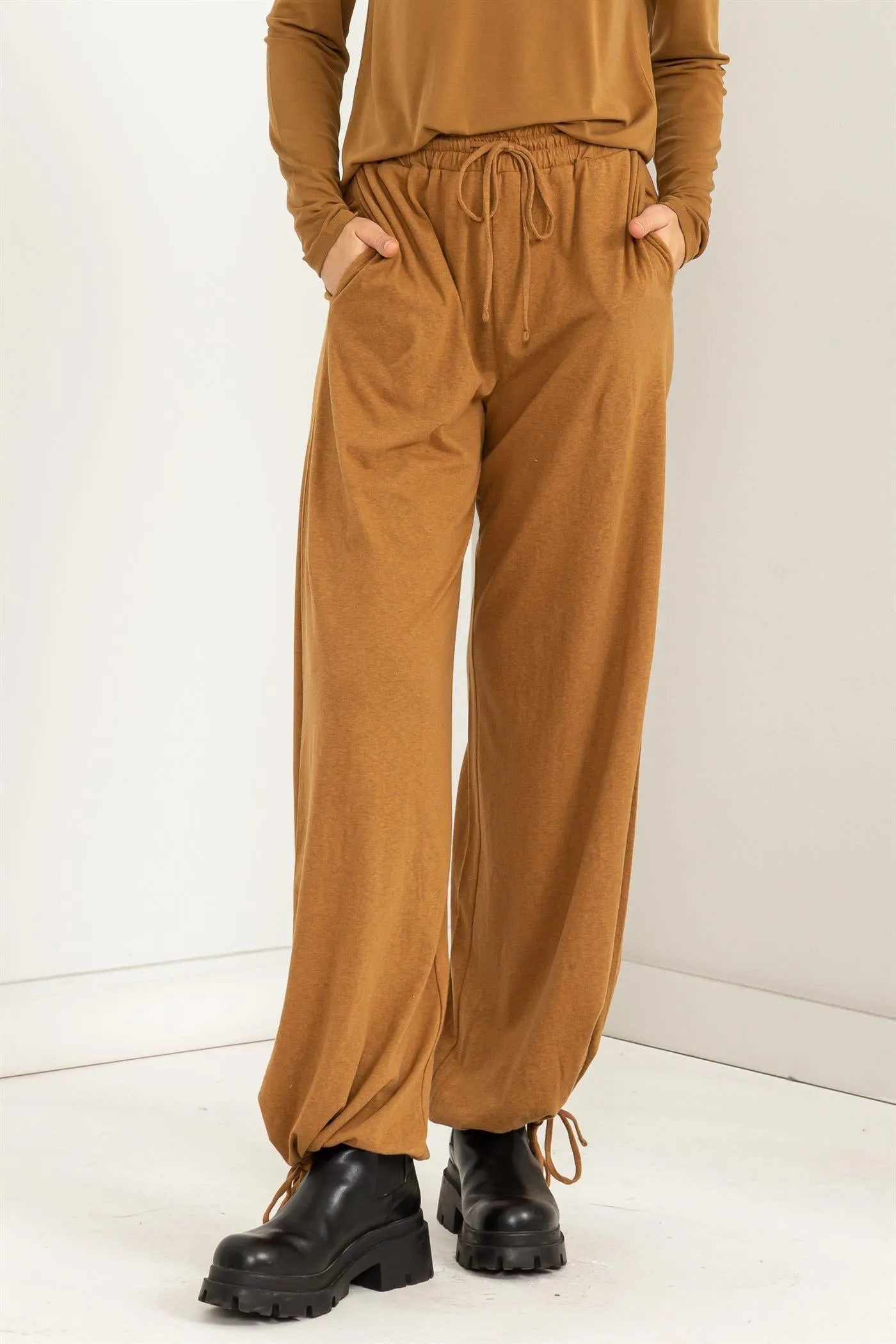 DZ23G029-HIGHT WAIST DRAWSTRING WIDE LEG PANTS