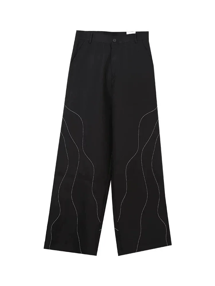 Elegant Spliced Seam Suit Pants with Contrast Stitching in Black