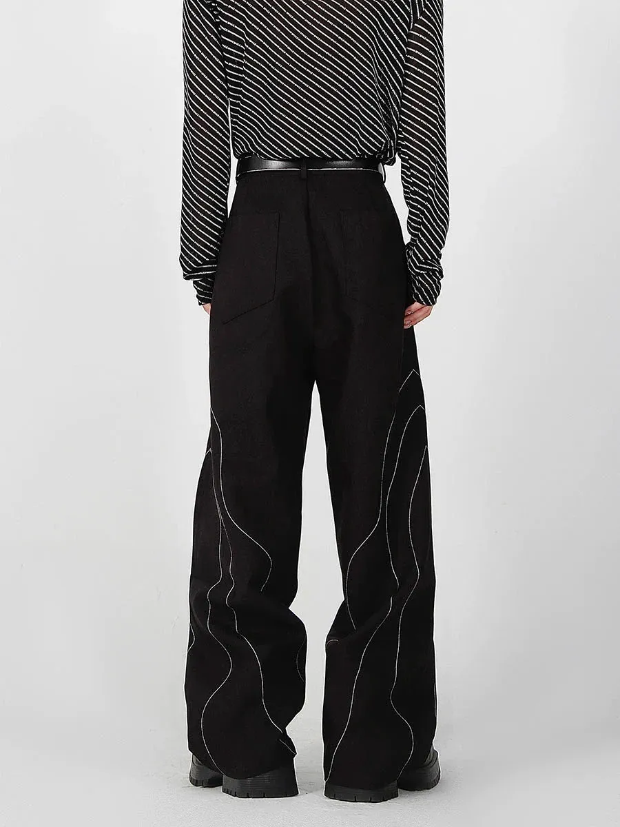 Elegant Spliced Seam Suit Pants with Contrast Stitching in Black