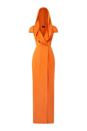 Euphony Wrap Hooded Neck Silk Floor Length Dress