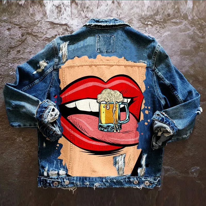 Fashion trendy cool graffiti illustration denim jacket