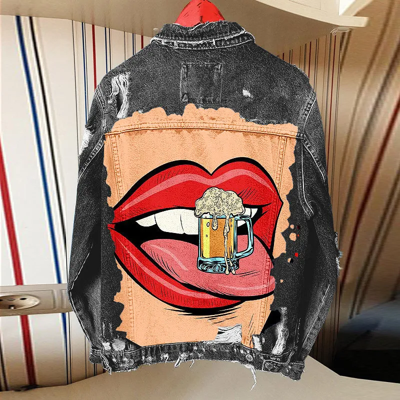 Fashion trendy cool graffiti illustration denim jacket