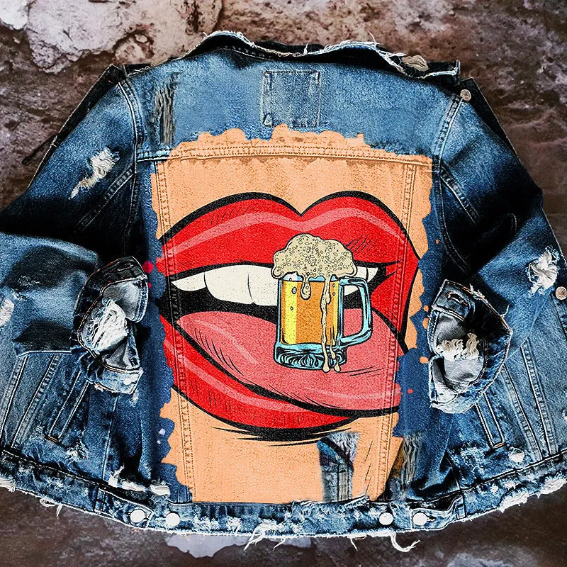 Fashion trendy cool graffiti illustration denim jacket