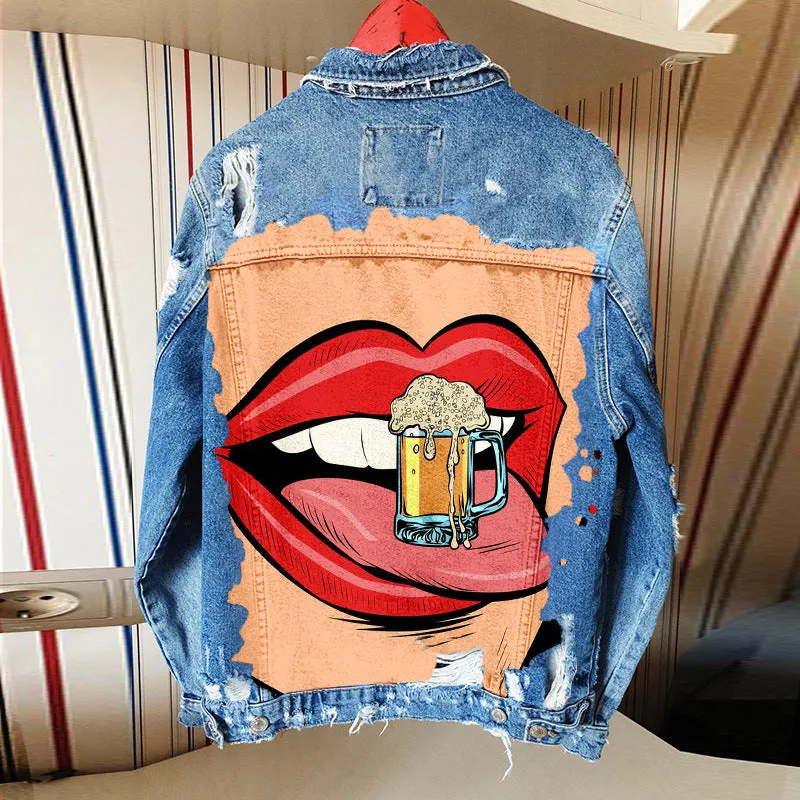 Fashion trendy cool graffiti illustration denim jacket