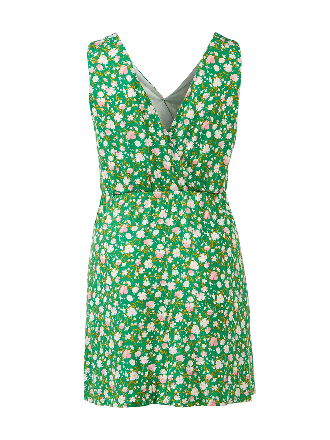 Faux-Wrap Green Floral Dress