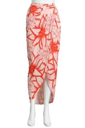 Floral Print Midi Skirt in Coral