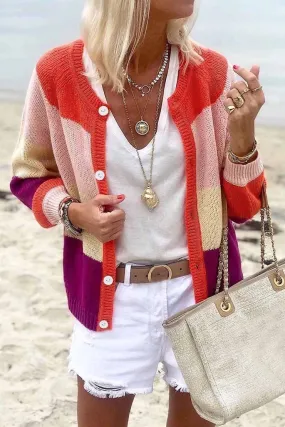 Florcoo Color-lump Patchwork Cardigans