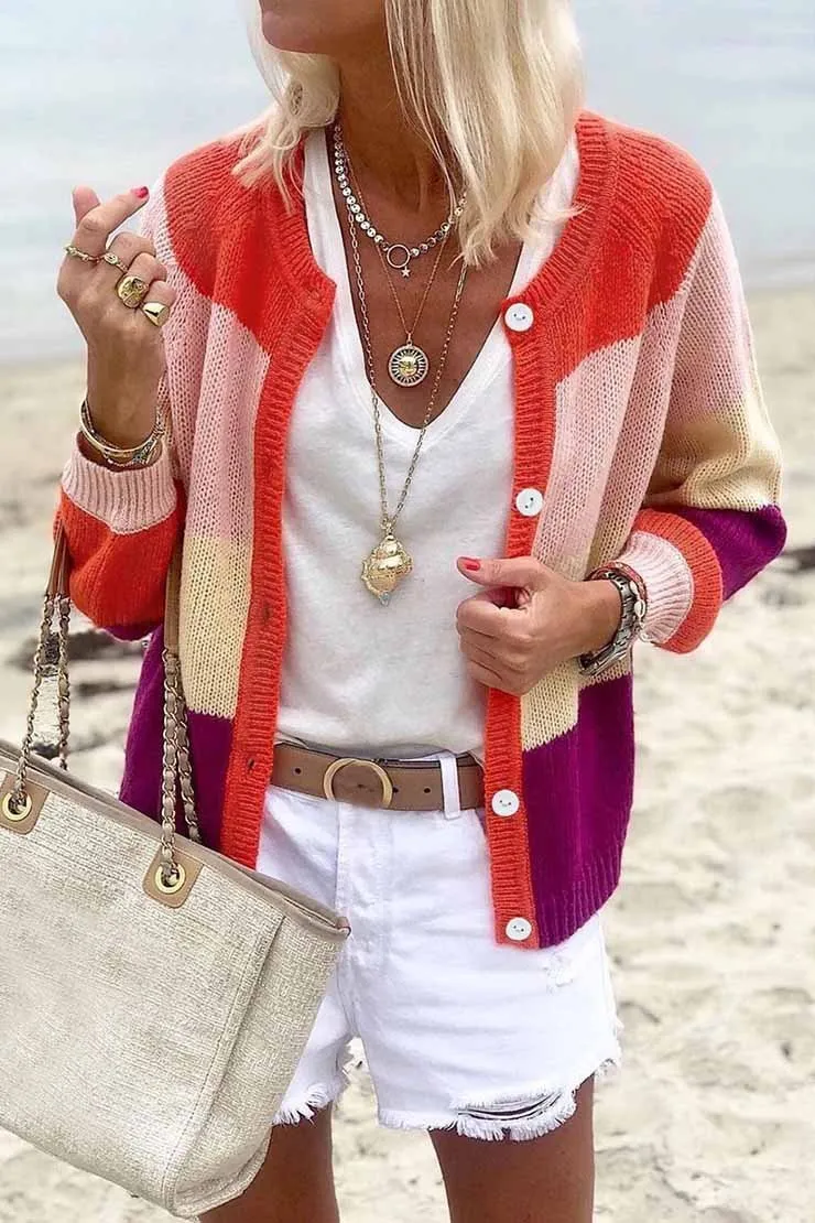 Florcoo Color-lump Patchwork Cardigans