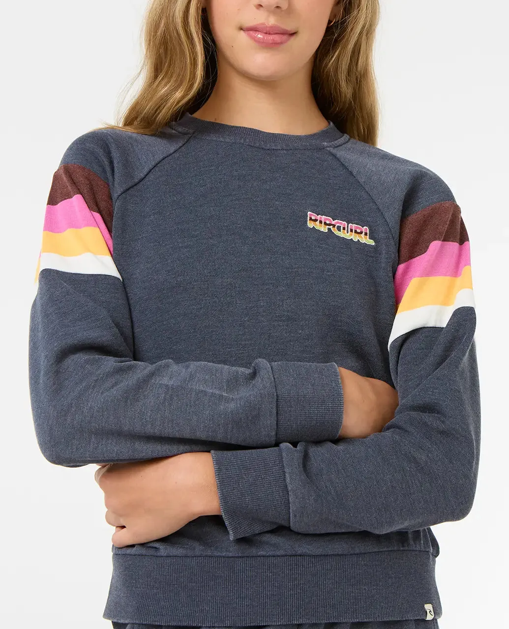 Girls Las Dalias Raglan Crew Sweatshirt in Navy