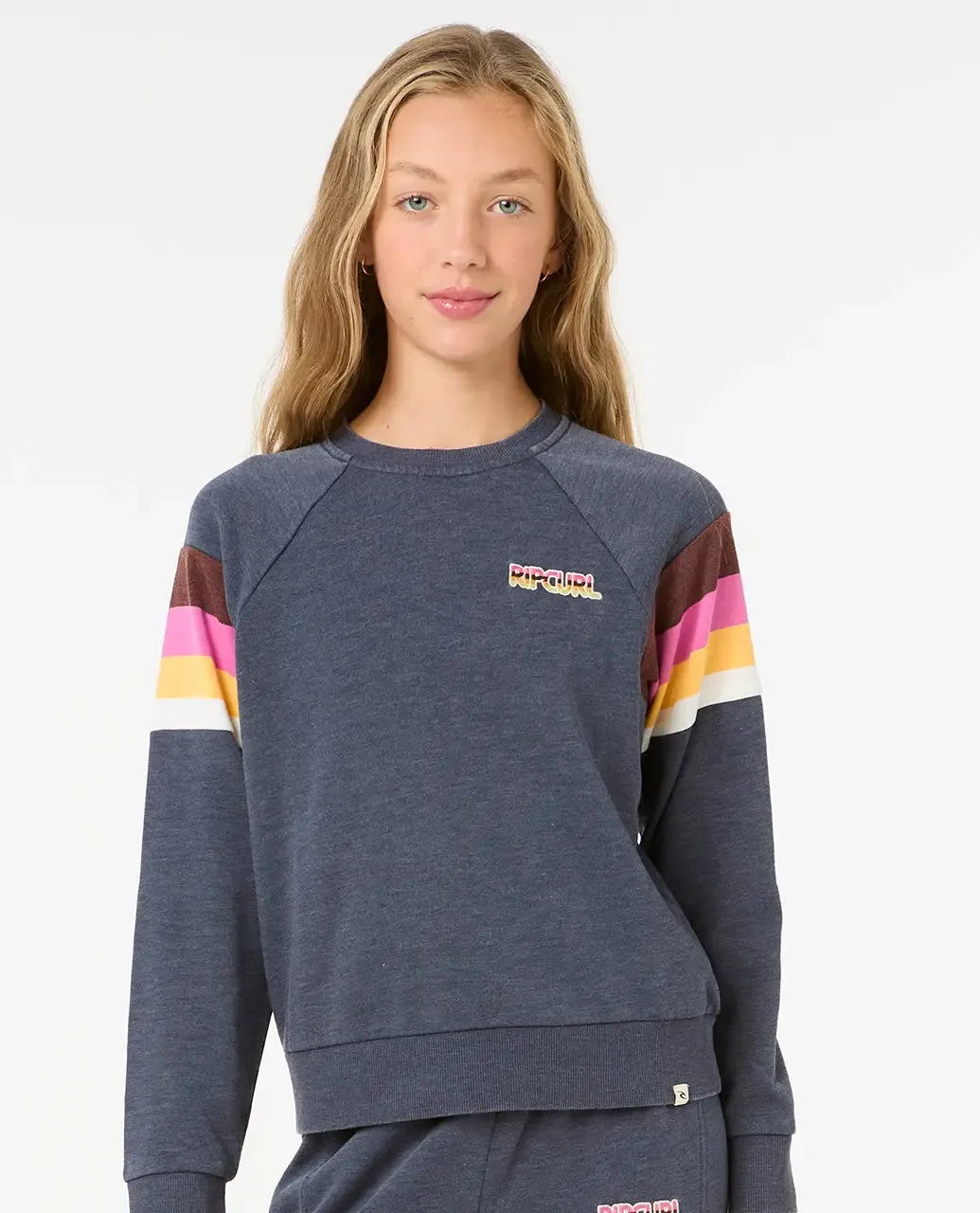 Girls Las Dalias Raglan Crew Sweatshirt in Navy