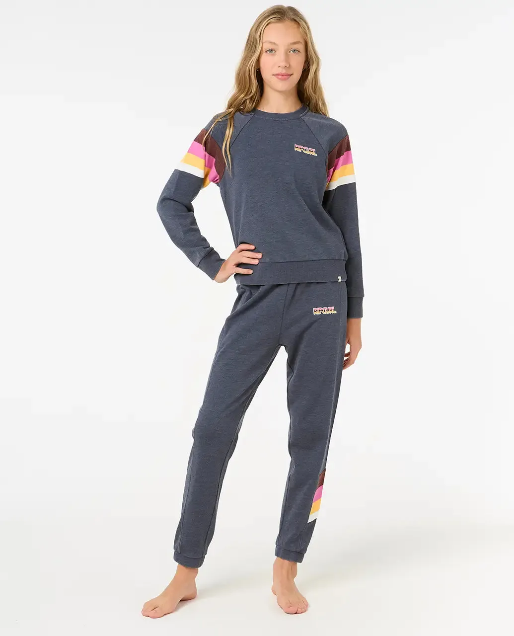 Girls Las Dalias Raglan Crew Sweatshirt in Navy