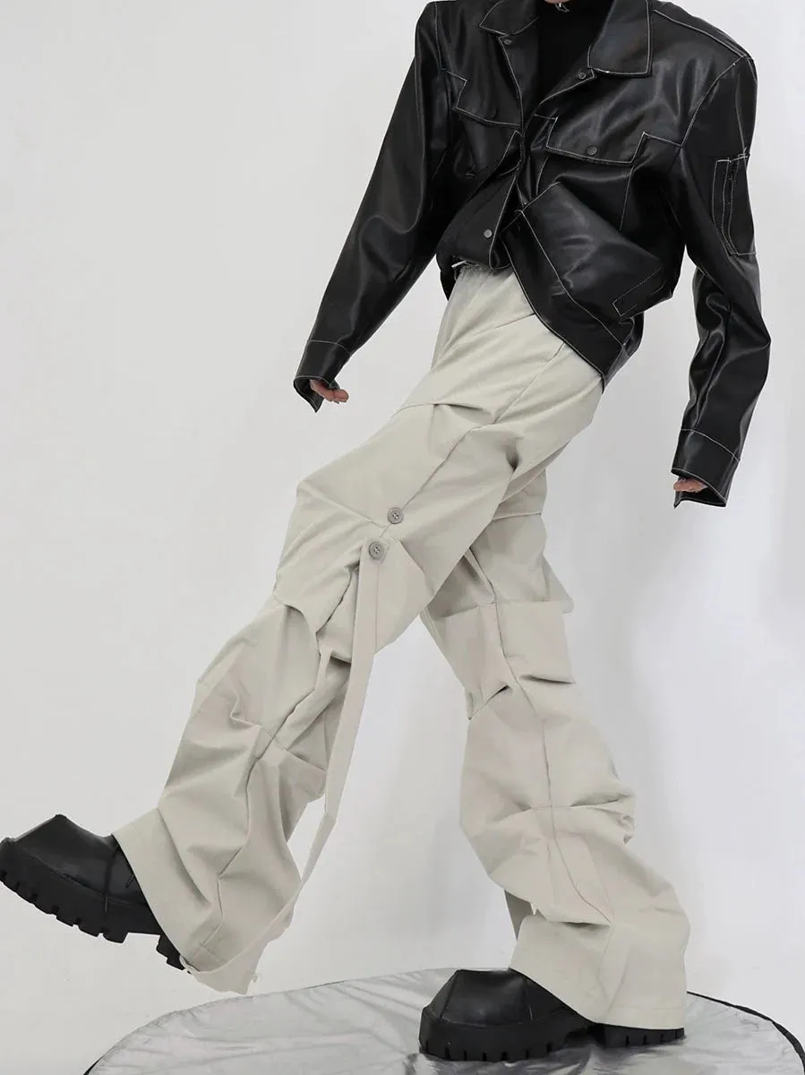 Gothic Pleated Cargo Pants with Streamer Detail in Wide-Leg Design