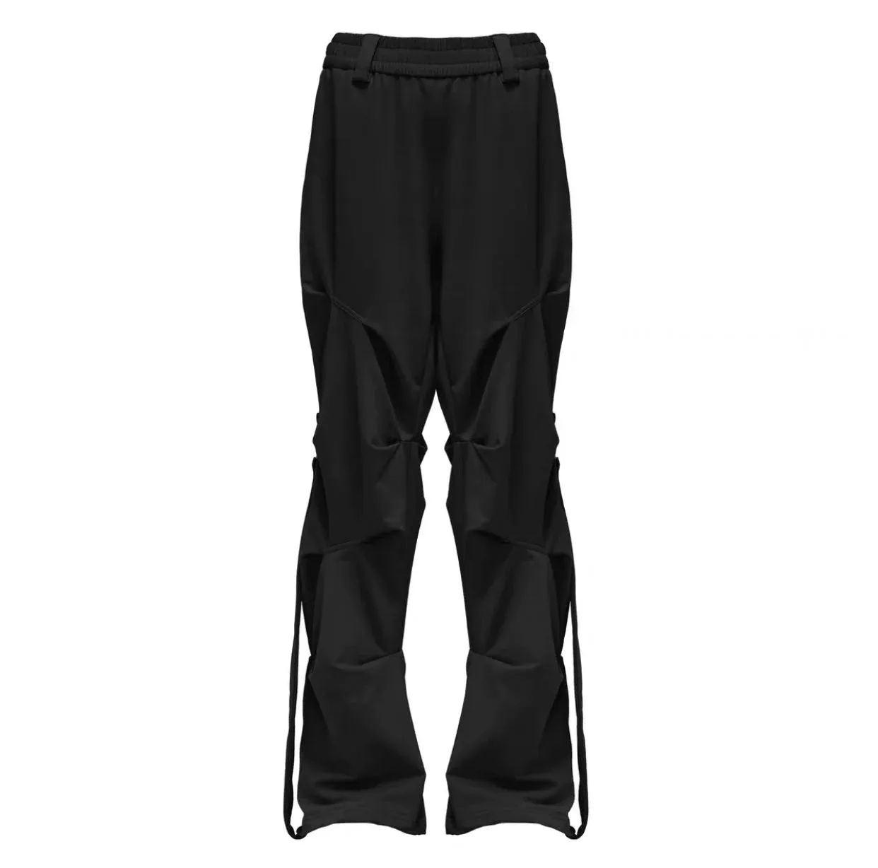 Gothic Pleated Cargo Pants with Streamer Detail in Wide-Leg Design