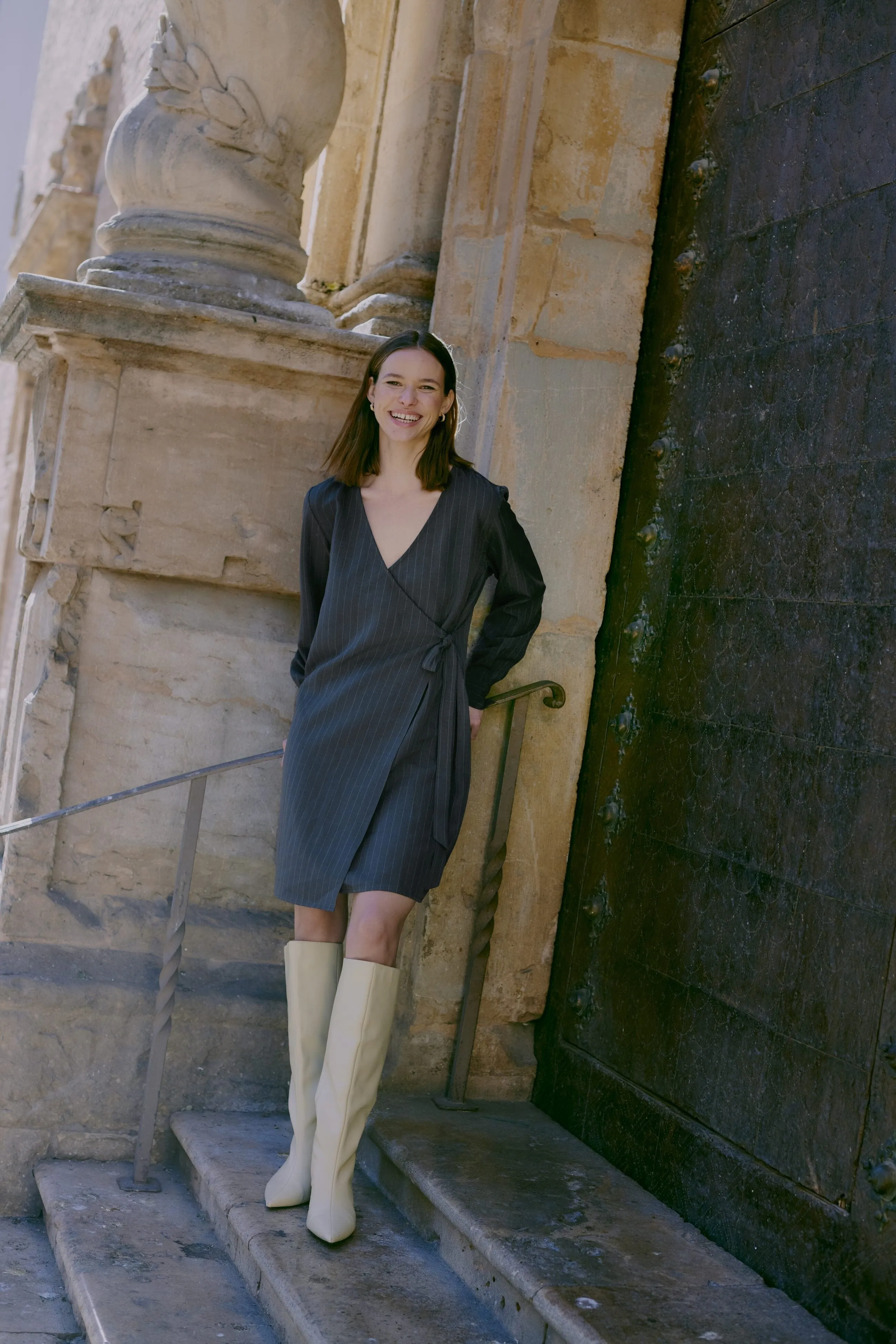 GREY WRAP DRESS