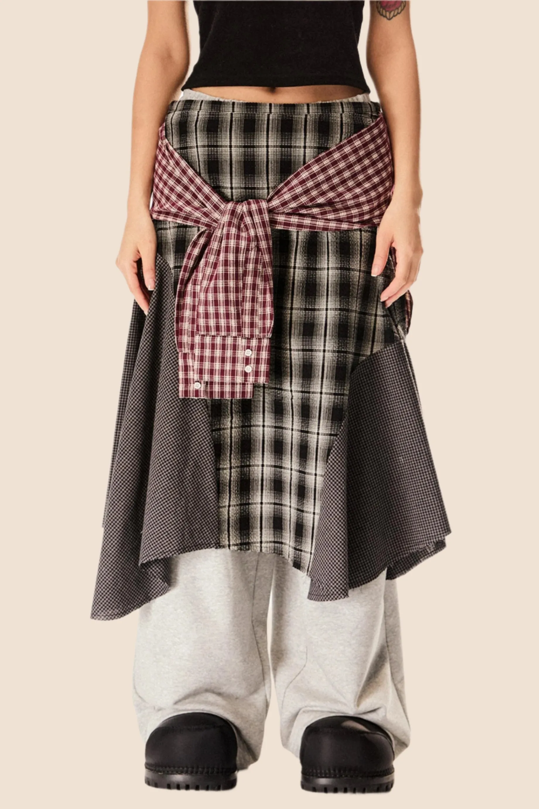 Hem Check Midi Skirt