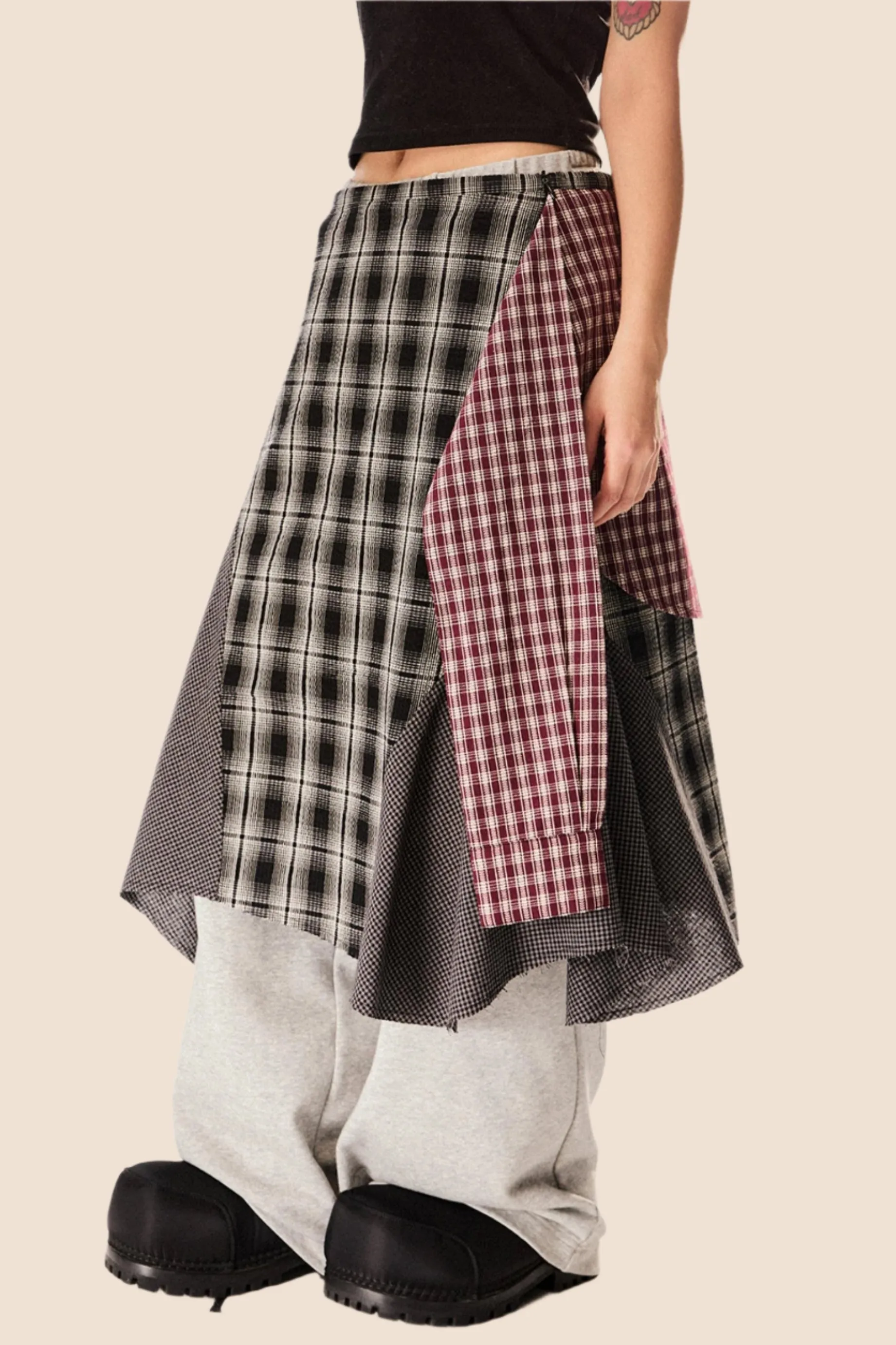 Hem Check Midi Skirt