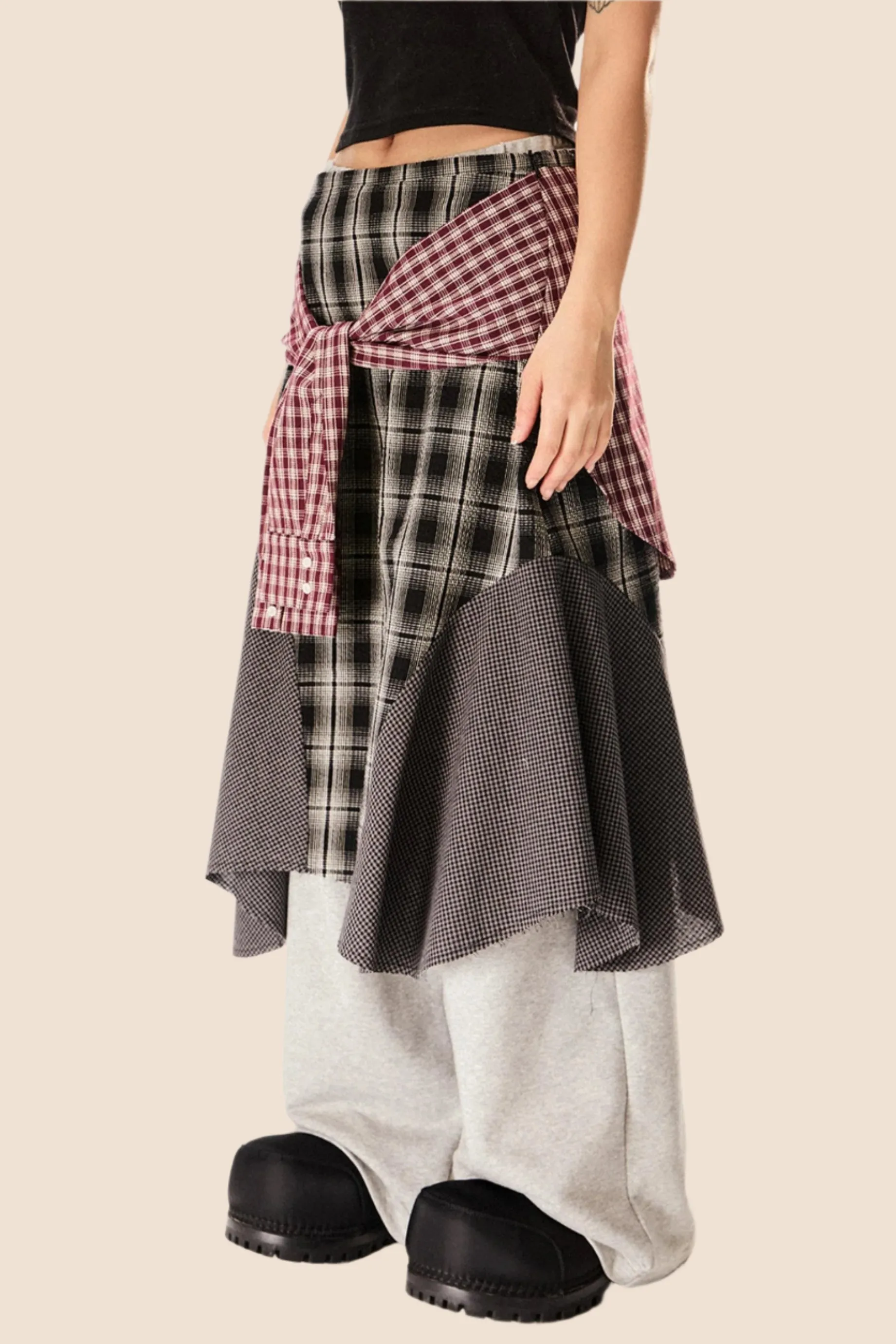 Hem Check Midi Skirt