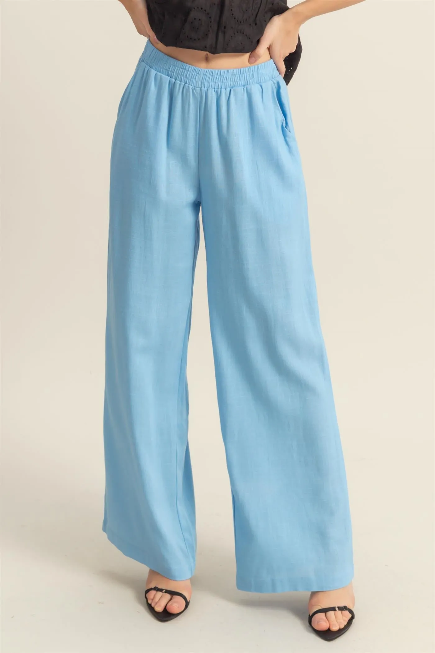 HF25A621-Elasticized Waist Linen Pants