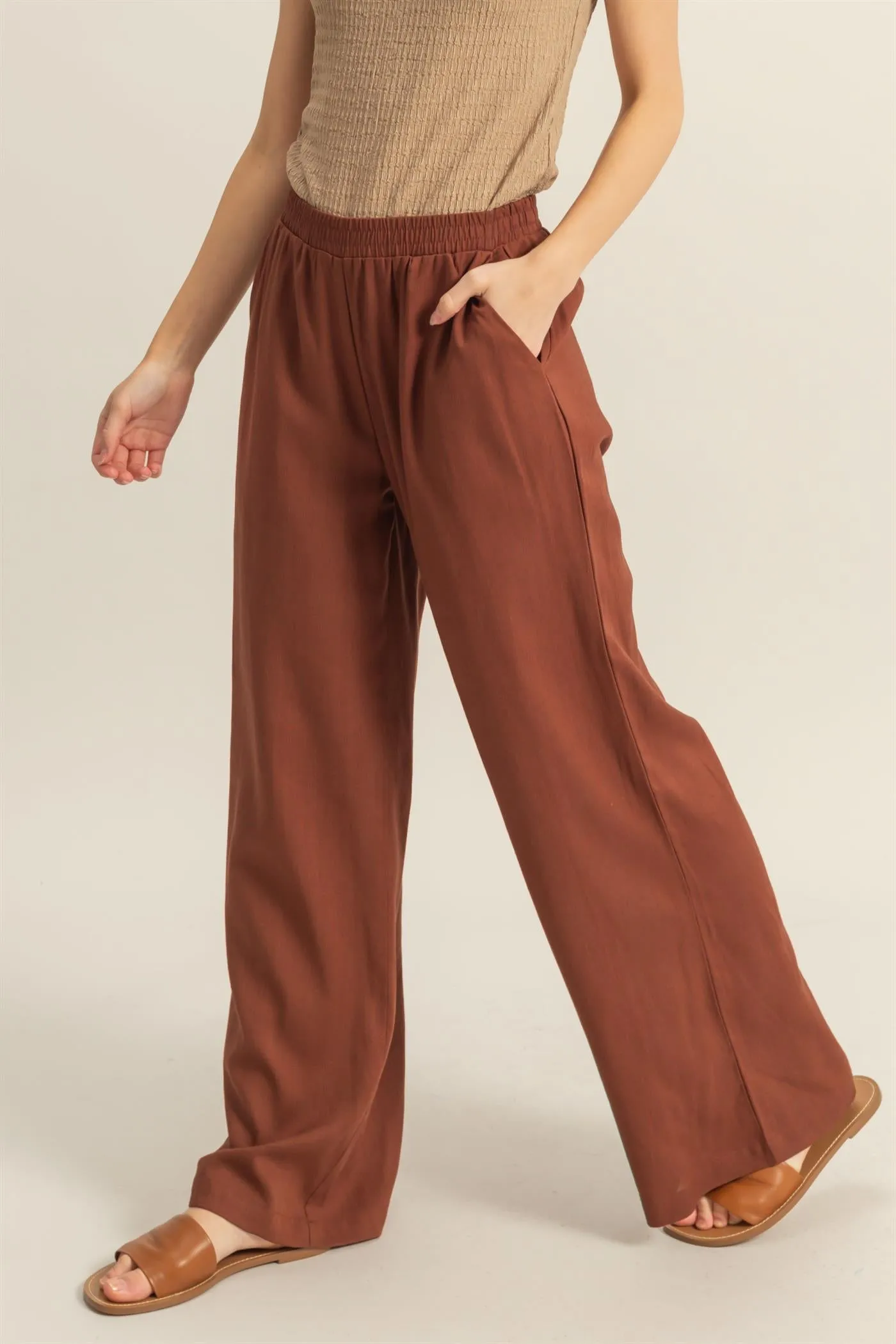 HF25A621-Elasticized Waist Linen Pants