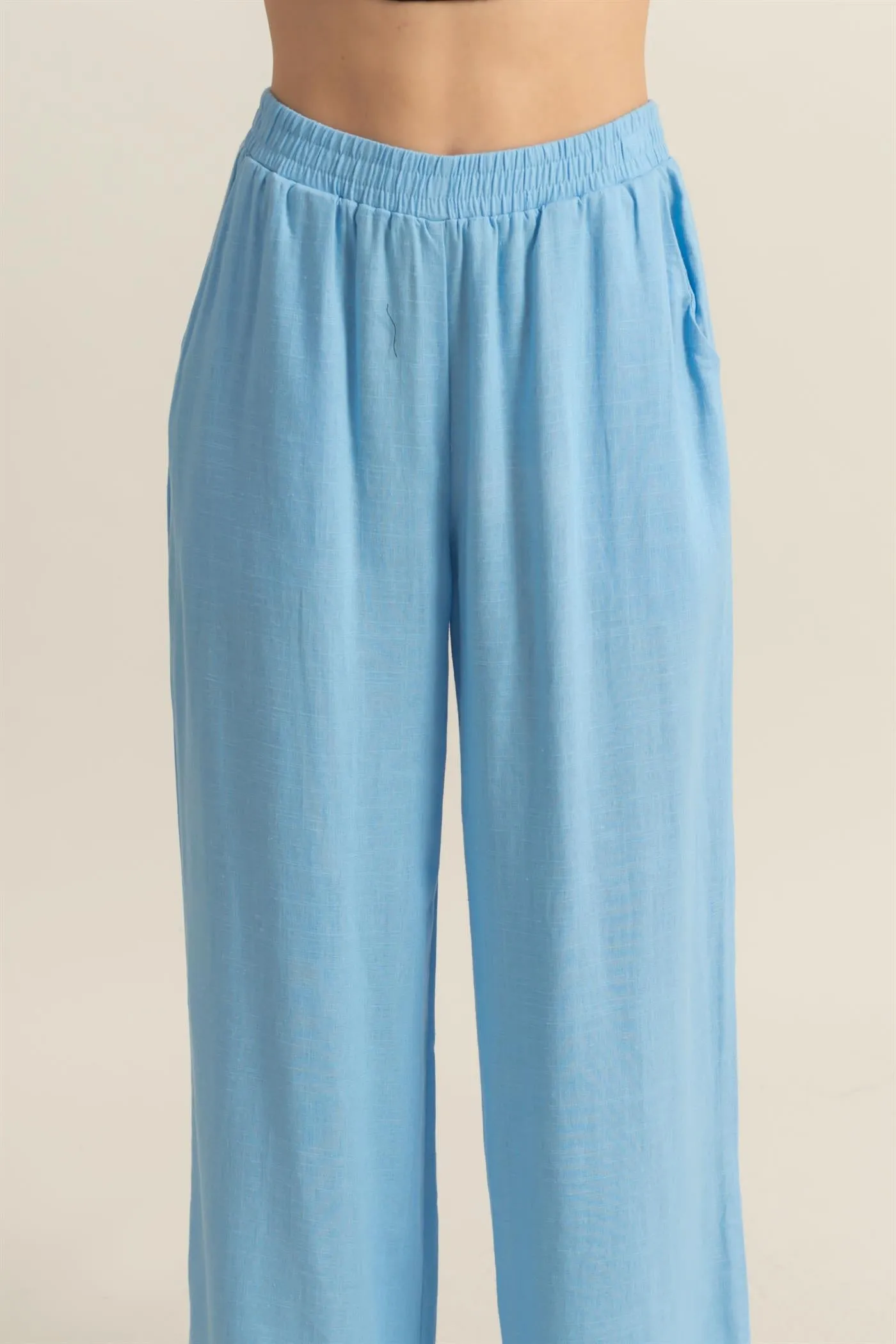 HF25A621-Elasticized Waist Linen Pants