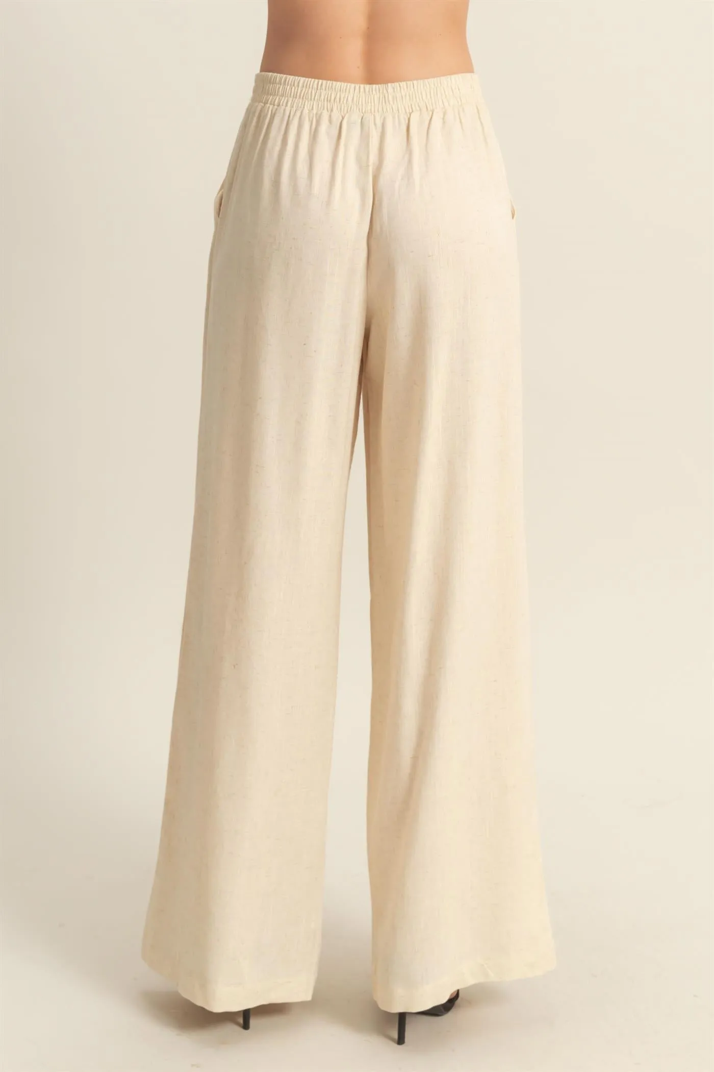 HF25A621-Elasticized Waist Linen Pants