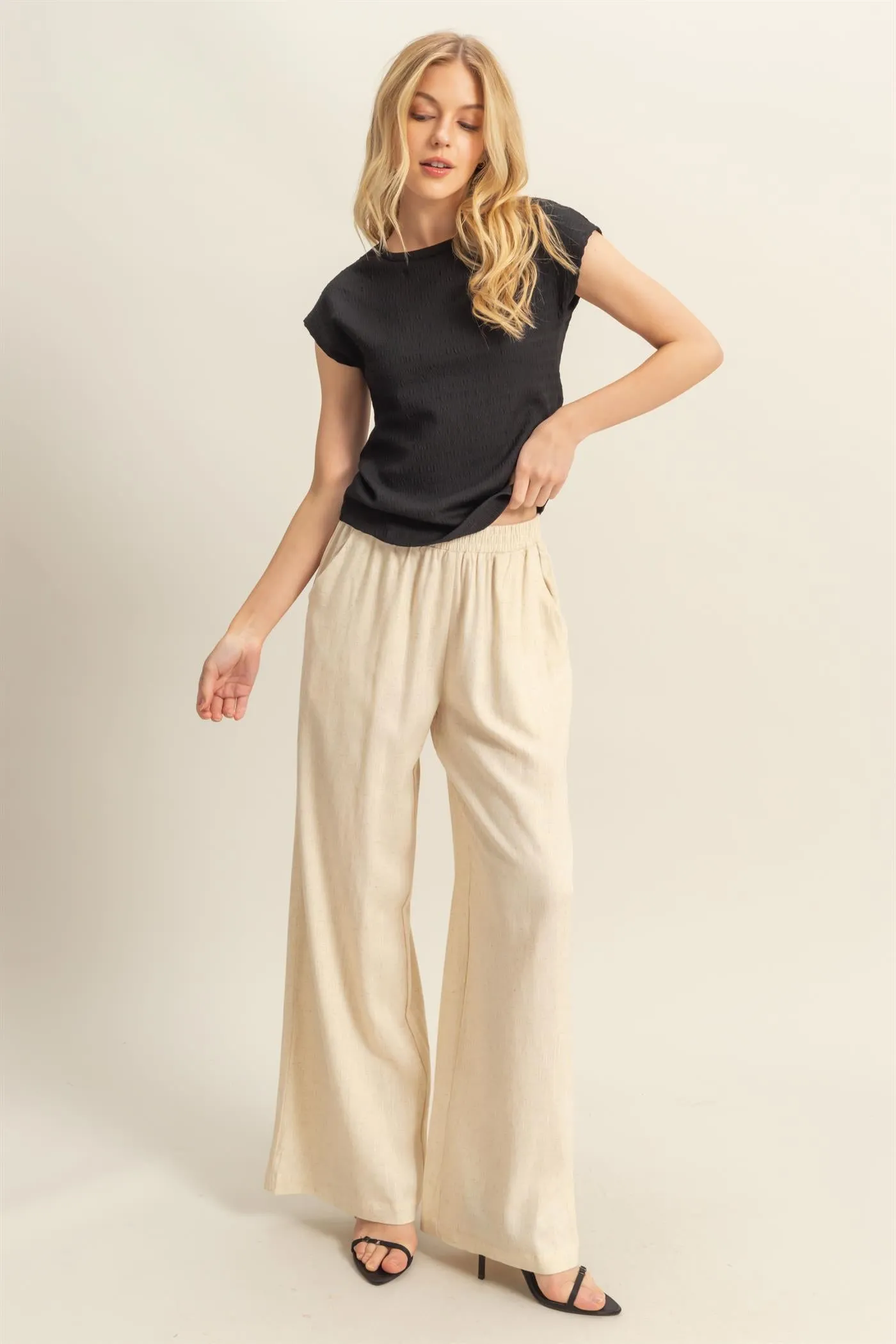 HF25A621-Elasticized Waist Linen Pants