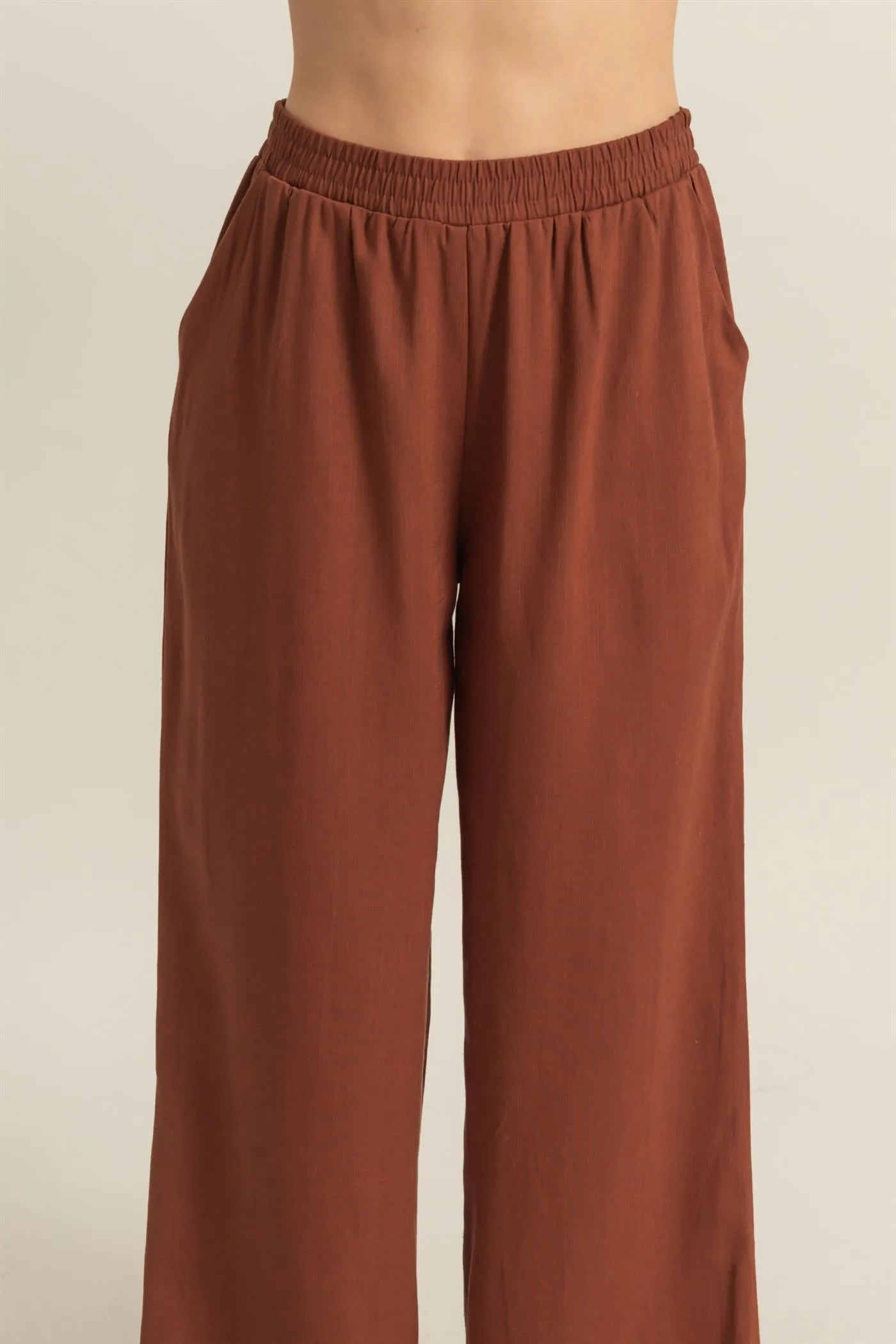 HF25A621-Elasticized Waist Linen Pants