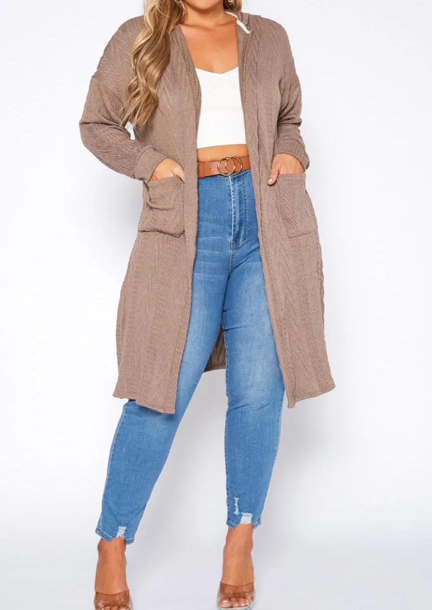 Hi Curvy Plus Size Boho Knit Hooded Duster Cardigan