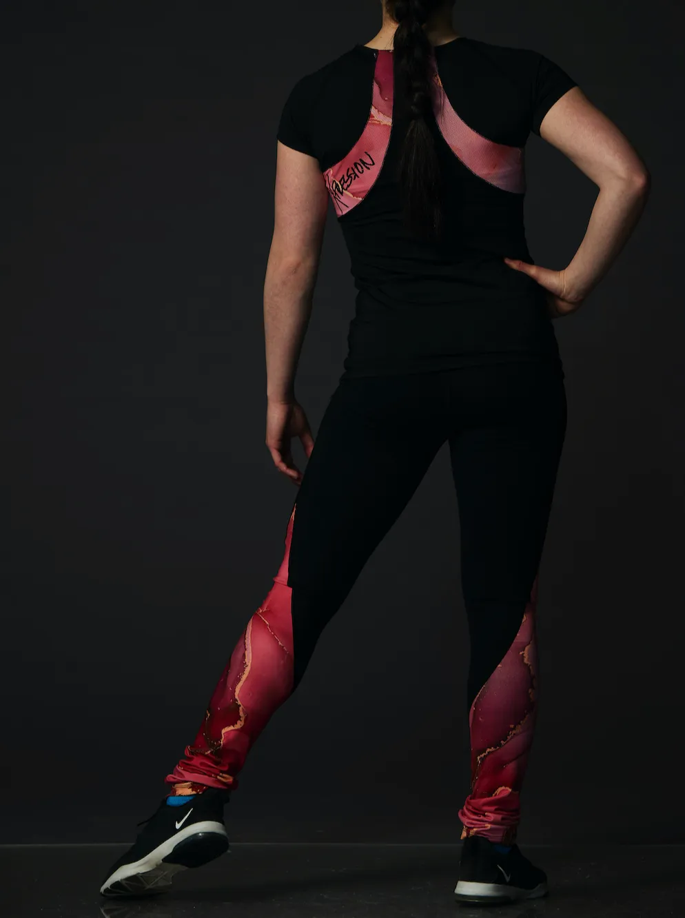 High Waist Black Legging - Marbled Coral