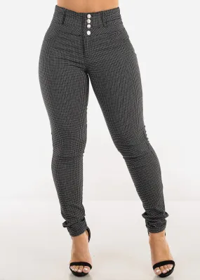 High Waist Black Plaid Skinny Pants