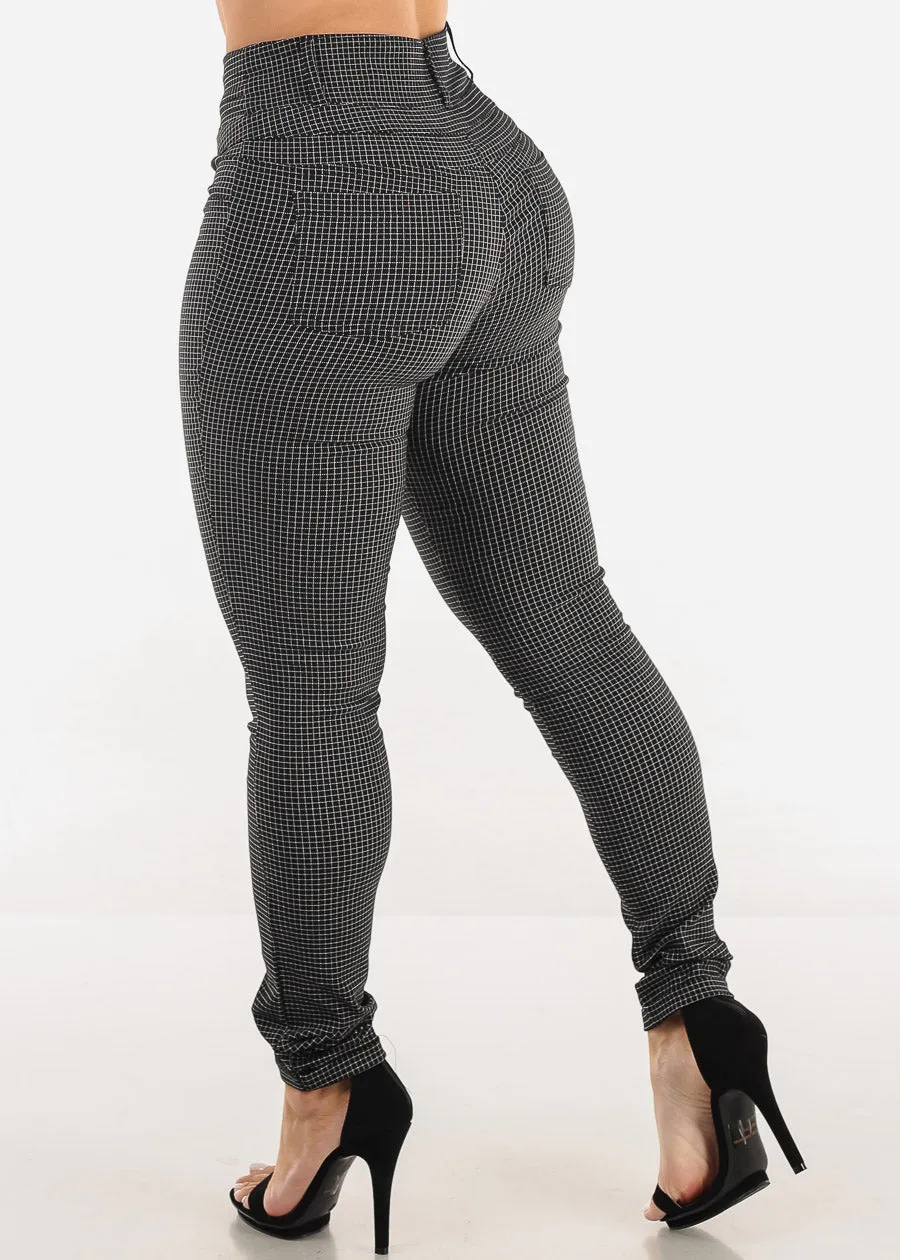 High Waist Black Plaid Skinny Pants