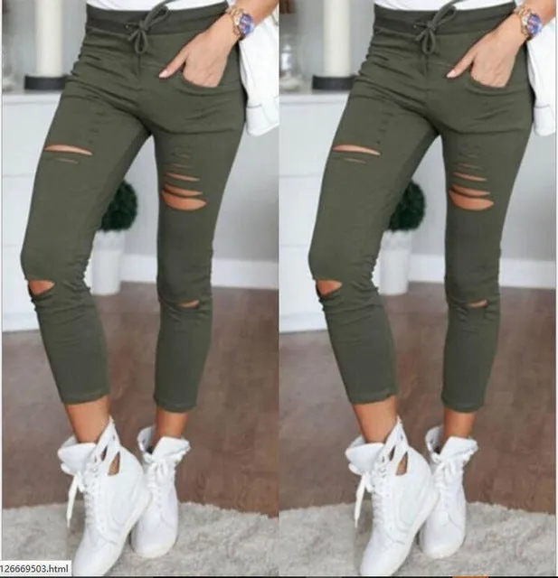 High Waist Hollow Hole Pencil Pants