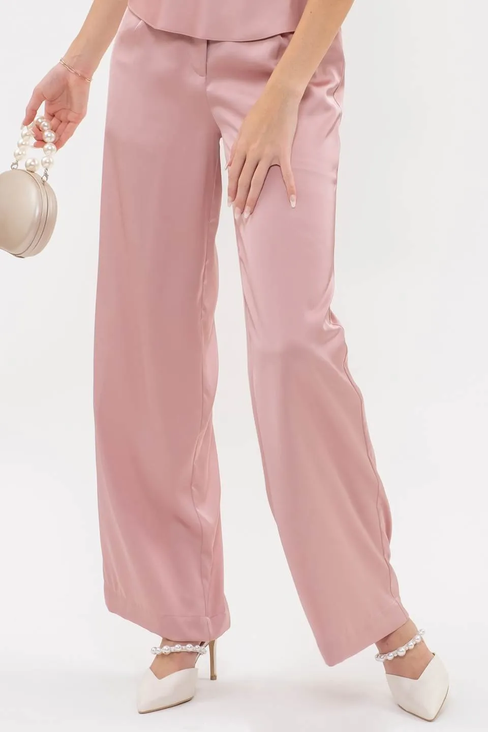 HIGH WAIST SATIN WIDE LEG DRESS PANTS