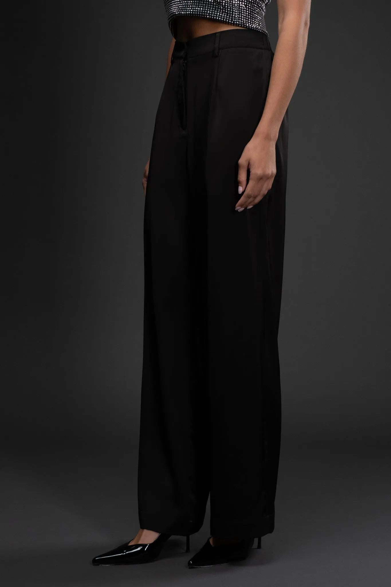 HIGH WAIST SATIN WIDE LEG DRESS PANTS