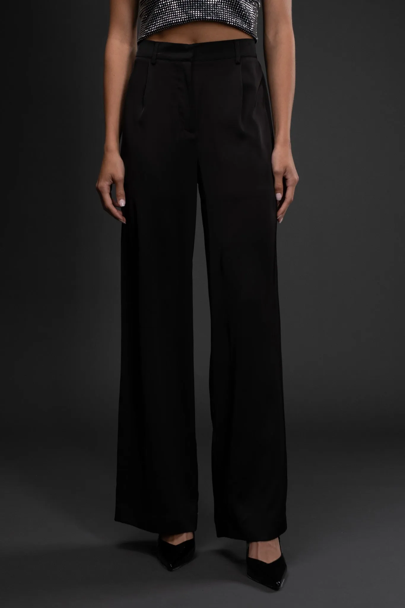 HIGH WAIST SATIN WIDE LEG DRESS PANTS