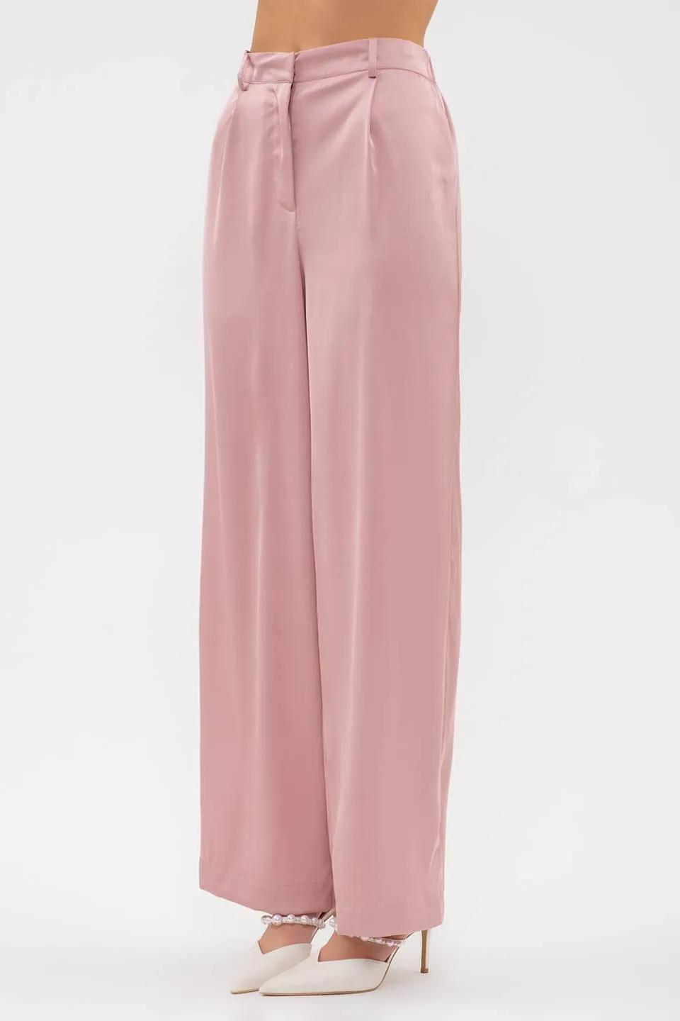 HIGH WAIST SATIN WIDE LEG DRESS PANTS