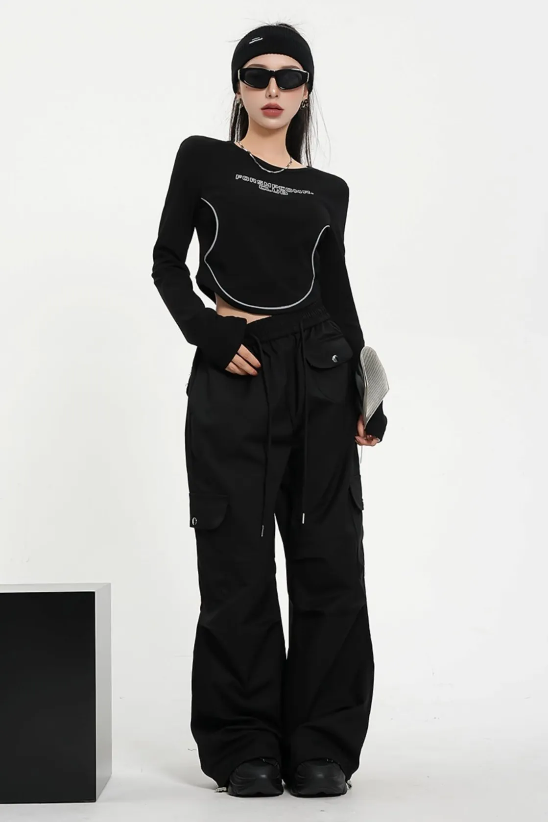 High-waisted Elasticated Waist Cargo Pants